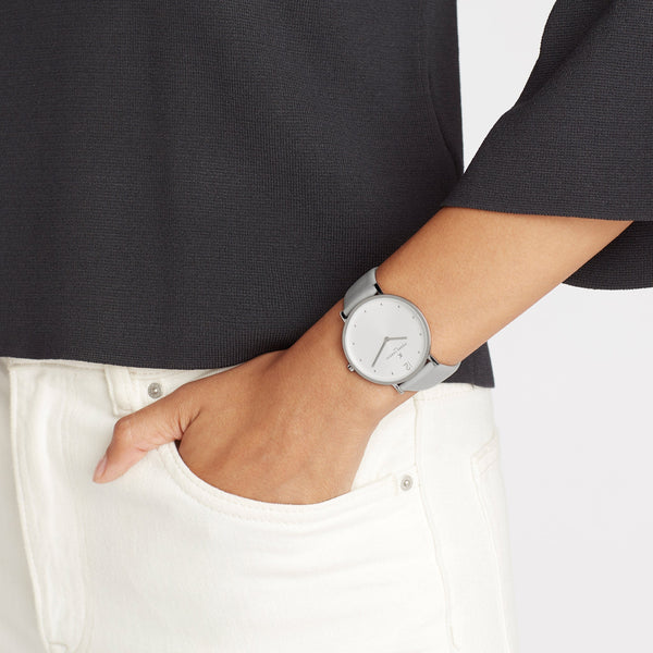 Pierre Cardin Women's Watch With Silver Stainless Steel Case And Gray Leather Band