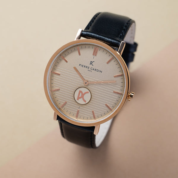 Pierre Cardin Men's Beige Dial, Black Leather | Cbv.1048 by i-watch