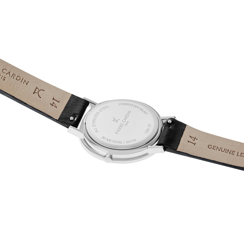 Pierre Cardin Women's Watch With Silver Stainless Steel Case And Black Leather Band by i-watch