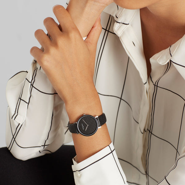 Pierre Cardin Women's Watch With Silver Stainless Steel Case And Black Leather Band by i-watch