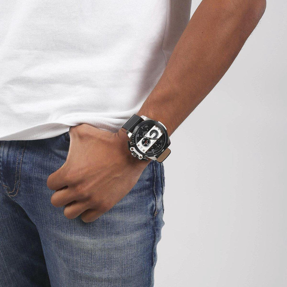 Diesel Men's Silver Watch, Black Leather Band | Dz4361 by i-watch