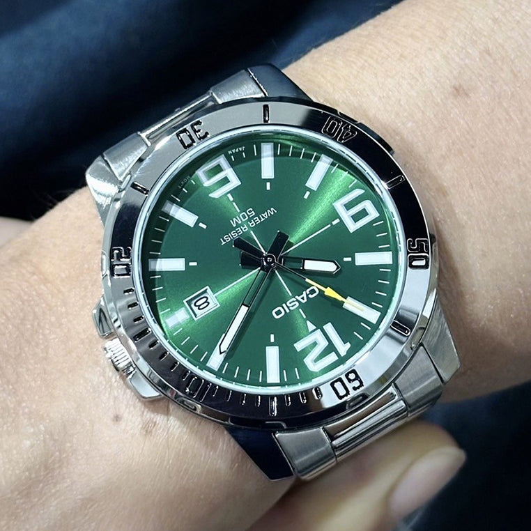 MTP-VD01D-3BVUDF MEN'S TIMEPIECE - ELEGANT GREEN DIAL & STAINLESS STEEL BRACELET-i-Watch-3