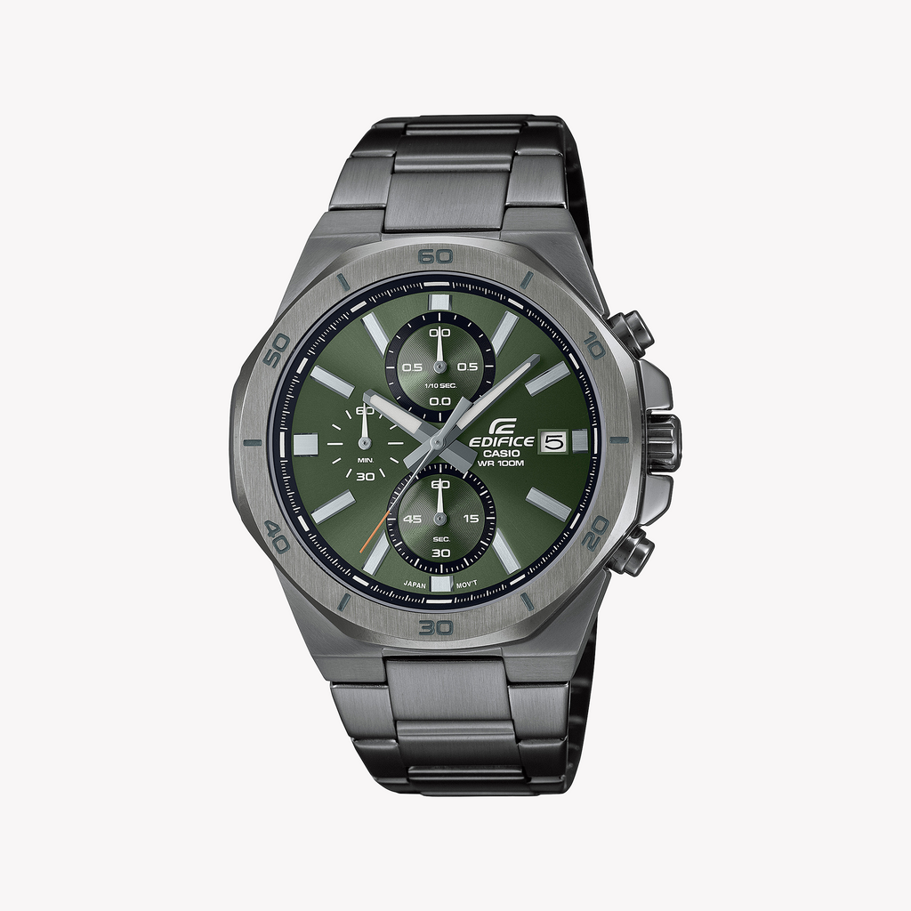 CASIO EDIFICE EFV-640DC-3AVUEF - BOLD PERFORMANCE MEN'S WATCH WITH GREEN DIAL & GREY STAINLESS STEEL BAND