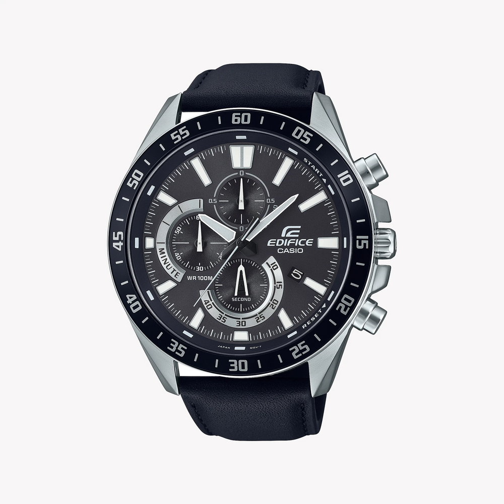 Edifice Men's Silver Watch, Black Dial | Efv-620l-1avuef by i-watch
