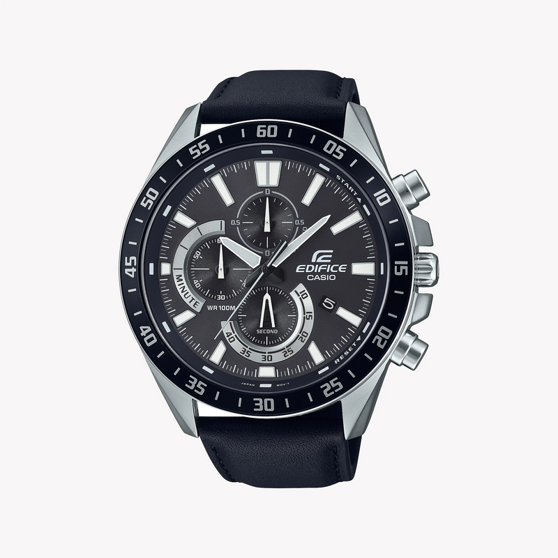 Edifice Men's Silver Watch, Black Dial | Efv-620l-1avuef by i-watch