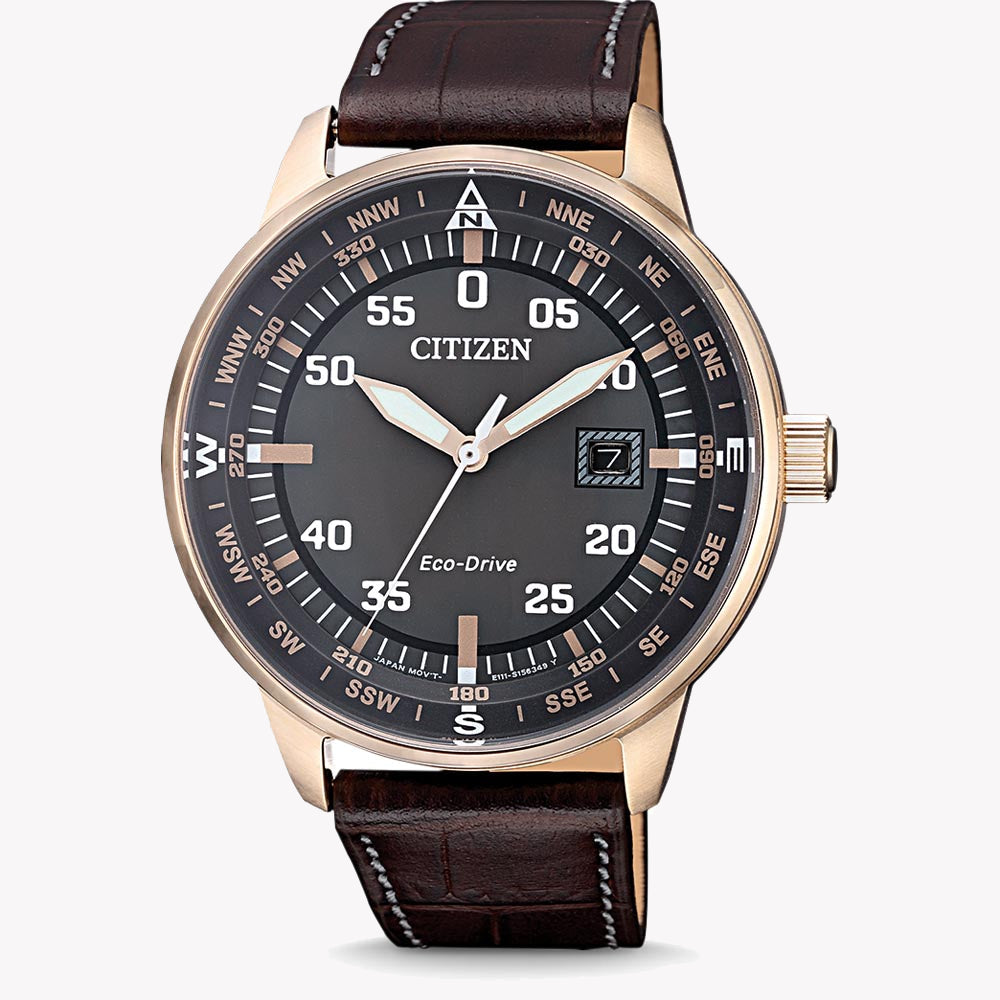 CITIZEN Eco-Drive BM7393-16H - ROSE GOLD POWERHOUSE MEN'S WATCH with Brown Leather Band-i-Watch-4