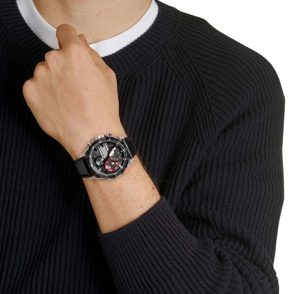 Casio Men's Stainless Steel Watch, Black Leather Strap | Efs-S620bl-1avuef by i-watch