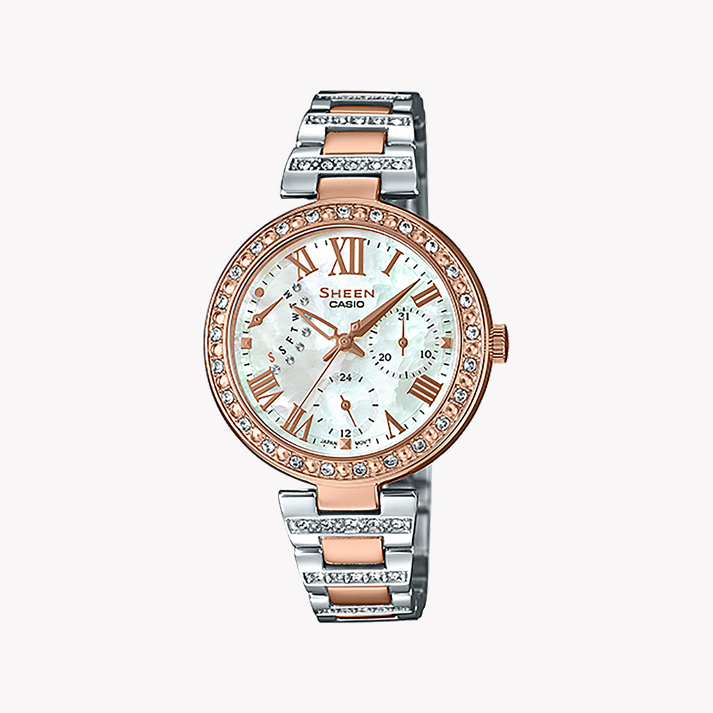 CASIO SHE-3043SPG-7BUDR SPORTY ELEGANCE - CHIC WOMEN'S WATCH WITH SPARKLING CRYSTALS & WATER RESISTANCE