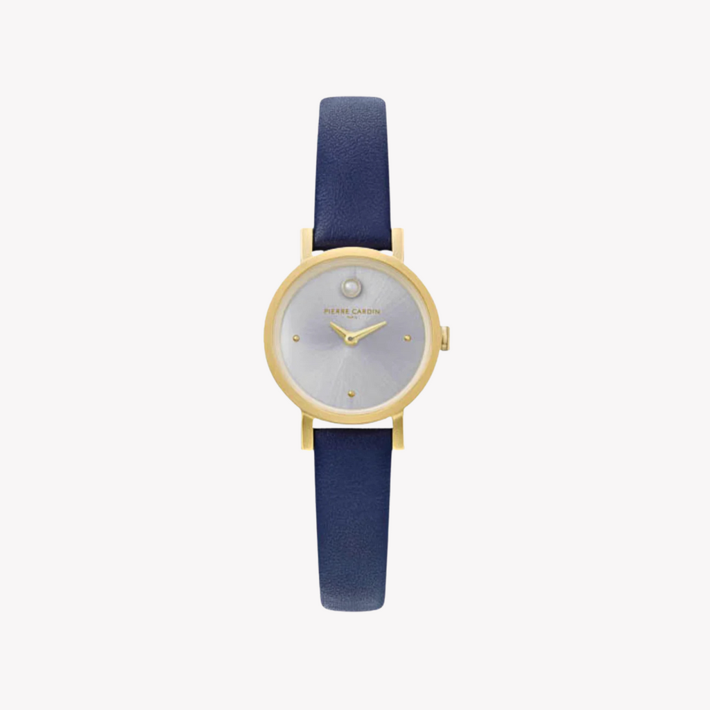 Montre femme PIERRE CARDIN avec boîtier en acier inoxydable doré et bracelet en cuir bleu