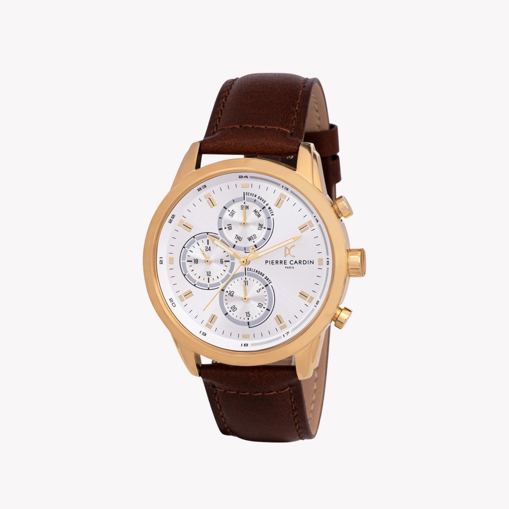Pierre Cardin Men's Brown Leather Watch, Gold Case | Ccp.5008