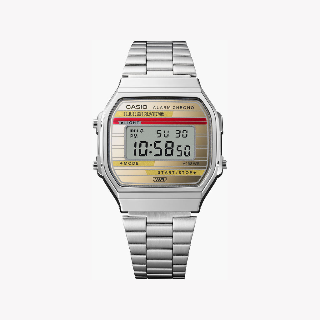 CASIO A168WEHA-9ADF RETRO REVIVAL - TIMELESS ELEGANCE IN DIGITAL FORM Unisex Watch with silver case and vibrant digital display.-i-Watch-4