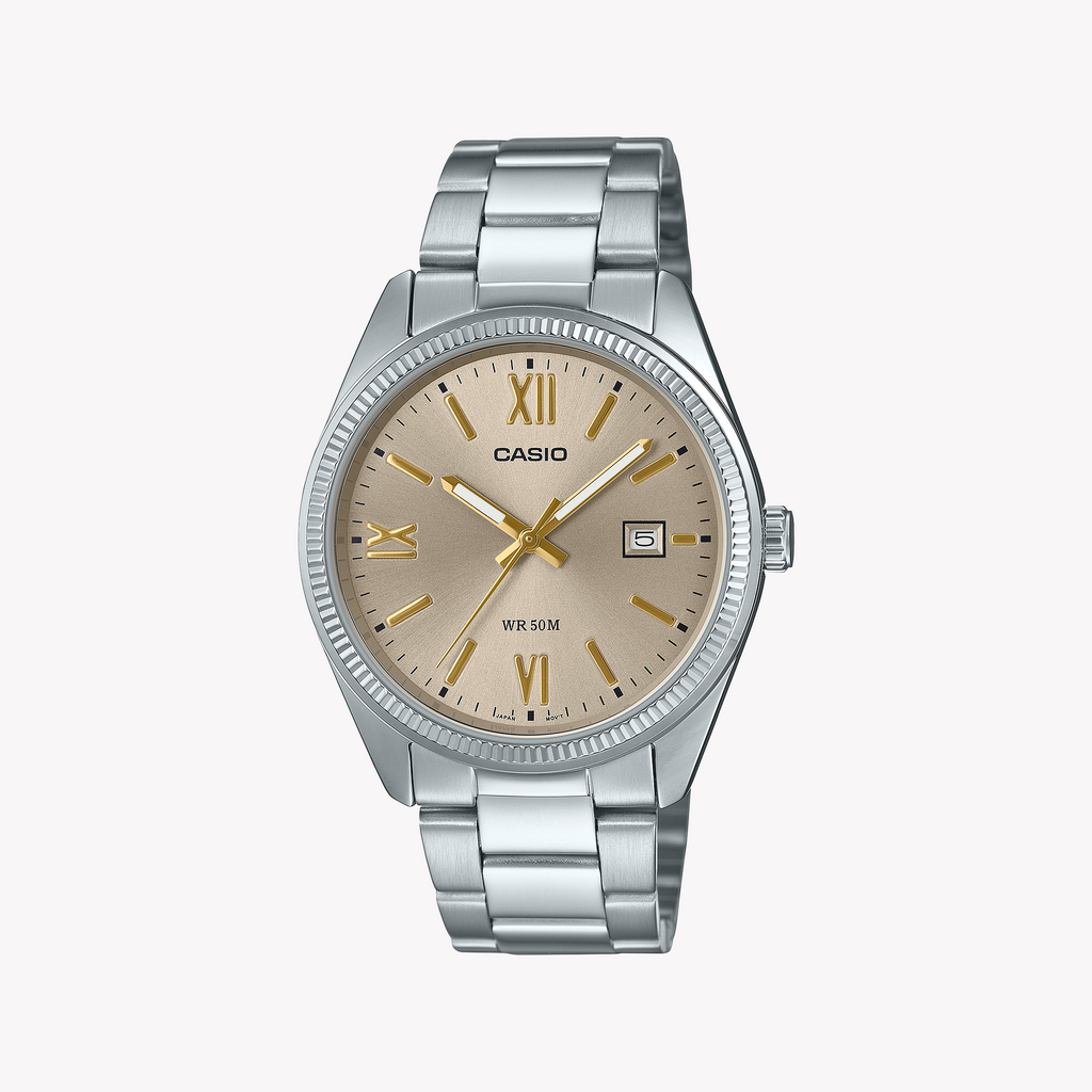 CASIO MTP-1302DD-9AVDF - TIMELESS ELEGANCE & RELIABLE FUNCTIONALITY Men's Watch in Silver Stainless Steel with Beige Dial