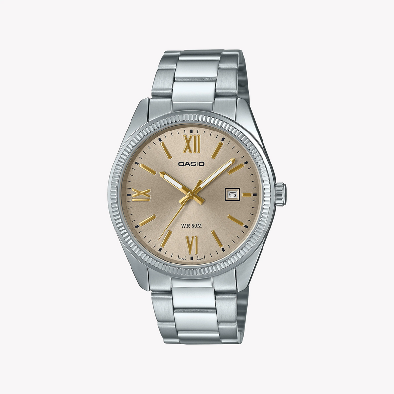 Casio Men's Silver Stainless Steel Watch, Beige Dial | Mtp-1302dd-9avdf by i-watch