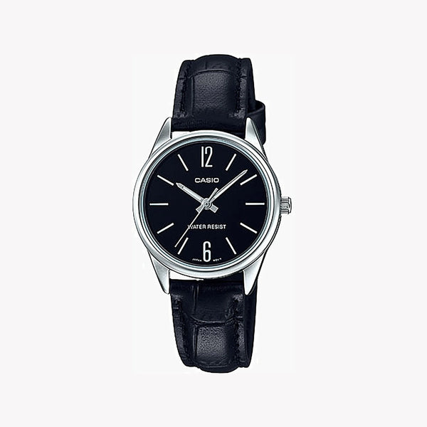 Casio Women's Silver Stainless Steel, Black Leather | Ltp-V005l-1budf by i-watch