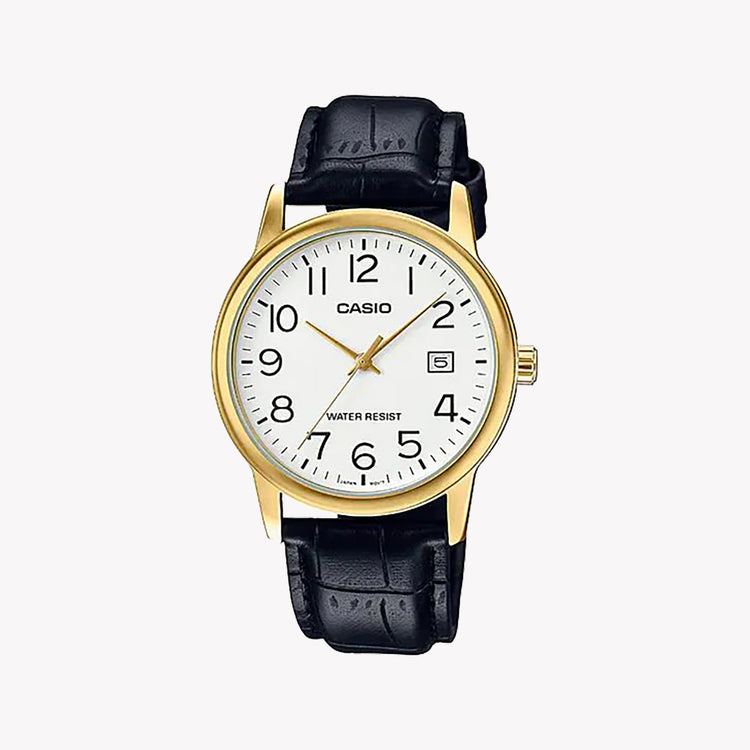 Timeless Elegance Men's Gold Watch, Leather Strap | MTP-V002GL-7B2UDF