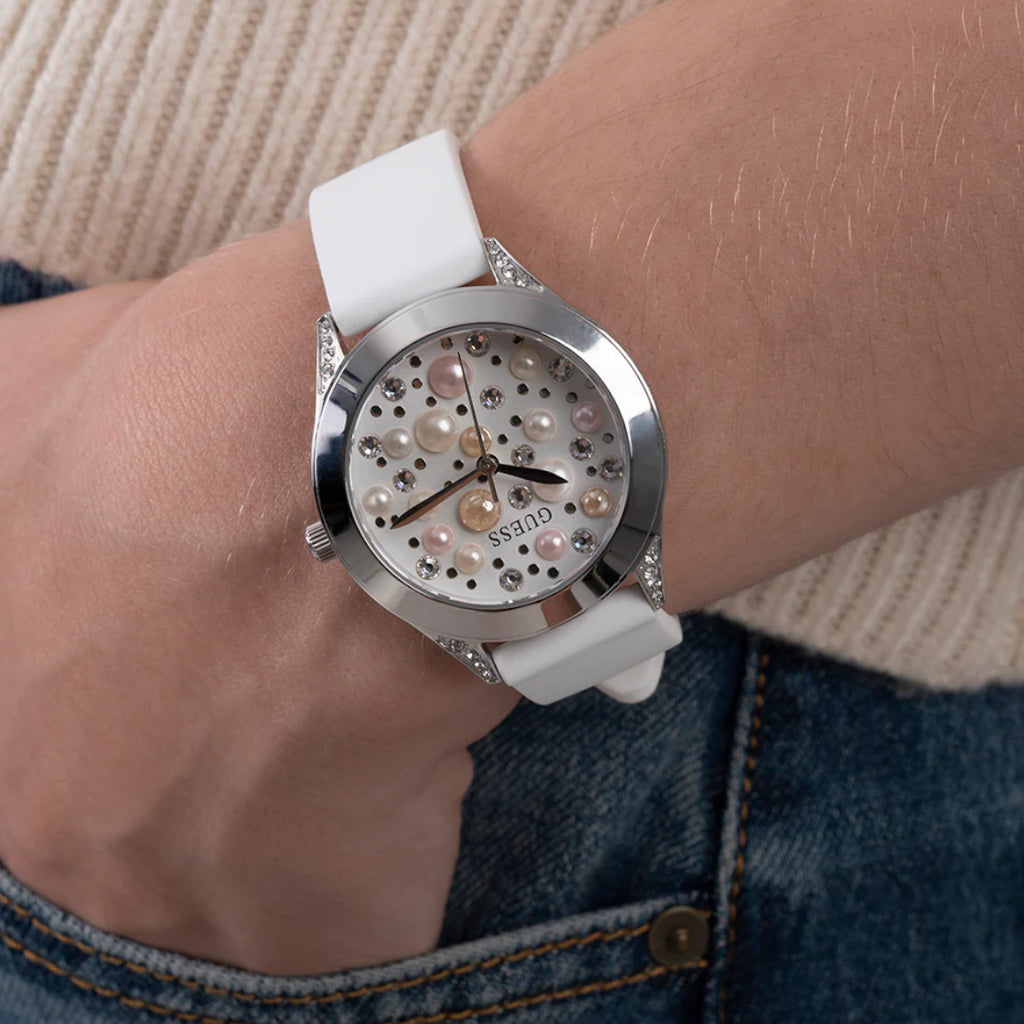 GUESS GW0381L1 SILVER GLAM - CHIC MODERN WOMEN'S WATCH with White Silicone Band & Radiant Dial-i-Watch-4