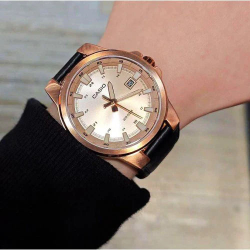 Casio Men's Rose Gold Watch, Leather Strap | Mtp-E173rl-5avef by i-watch
