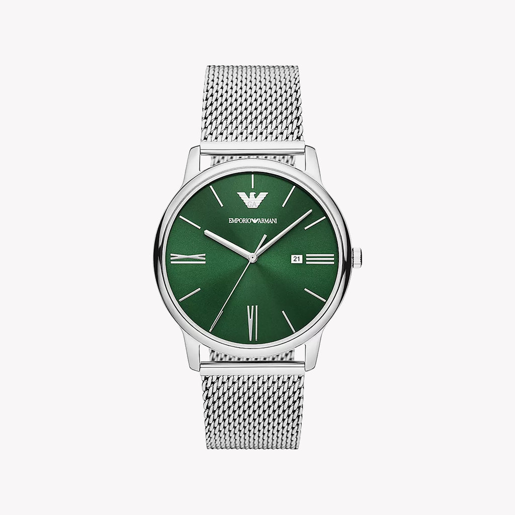 EMPORIO ARMANI AR11578 - SOPHISTICATED GREEN DIAL MEN'S WATCH WITH STAINLESS STEEL BAND