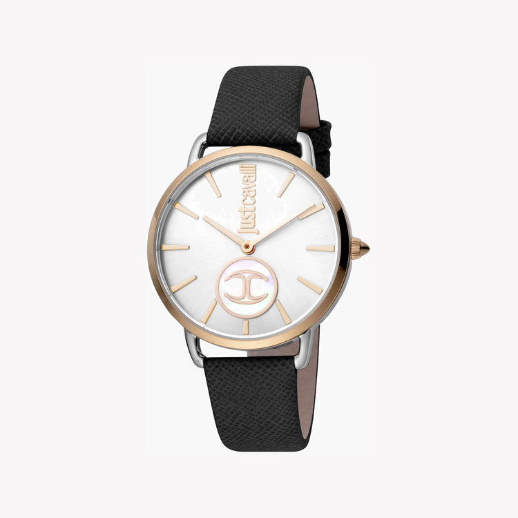 Just Cavalli Women's Black Leather Watch, Silver Dial | JC1L117L0045