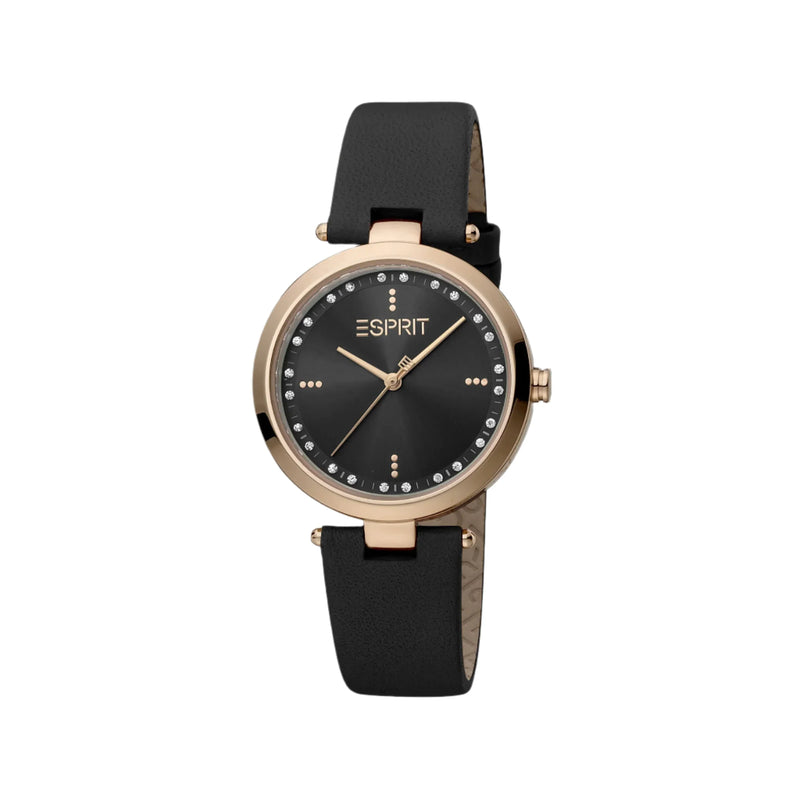 Esprit Women's Black Leather Watch, Black Dial | Es1l035m0015 by i-watch