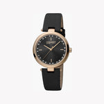 ESPRIT Women's Watch with Rose Gold Stainless Steel Case and Black Leather Band