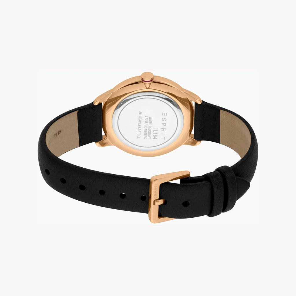 ESPRIT Women's Watch with Rose Gold Stainless Steel Case and Black Leather Band-i-Watch-3
