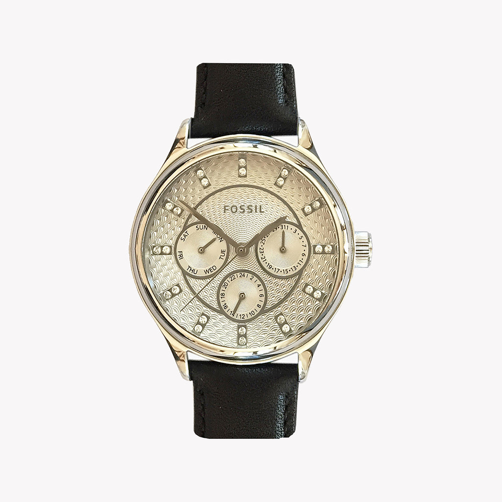 FOSSIL BQ3125 CHARMING SIMPLICITY - ELEGANT WOMEN'S WATCH WITH BROWN LEATHER BAND & BEIGE DIAL