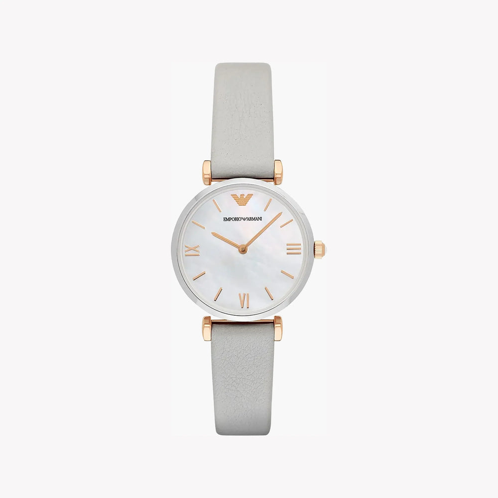 Emporio Armani Women's Gray Leather Watch, White Dial | Ar1965 by i-watch