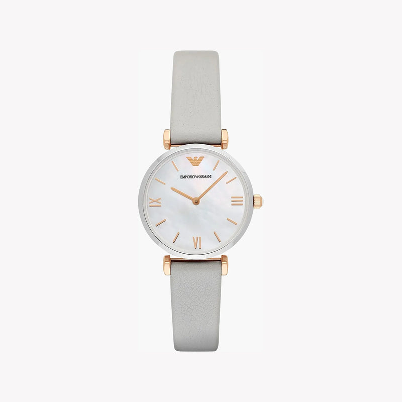Emporio Armani Women's Gray Leather Watch, White Dial | Ar1965 by i-watch