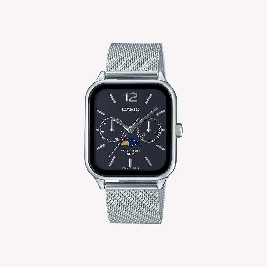 MTP-M305M-1AVE - ELEGANT MOONPHASE MESH WATCH - TIMELESS STYLISH VERSATILITY