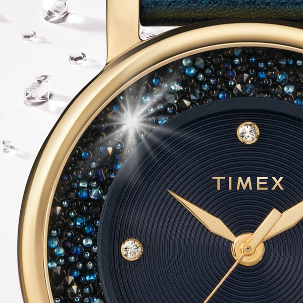 Timex Women's Blue Leather Watch, Crystal Details | Tw2r93100