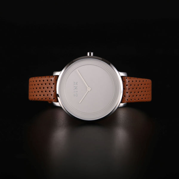 Zink Women's Watch With Silver Stainless Steel Case And Brown Leather Band by i-watch