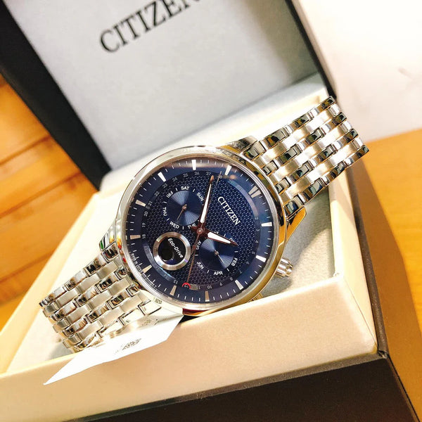 Citizen Ap1050-56l - Elegant Eco-Drive Mens Watch With Blue Dial & Stainless Steel Bracelet by i-watch