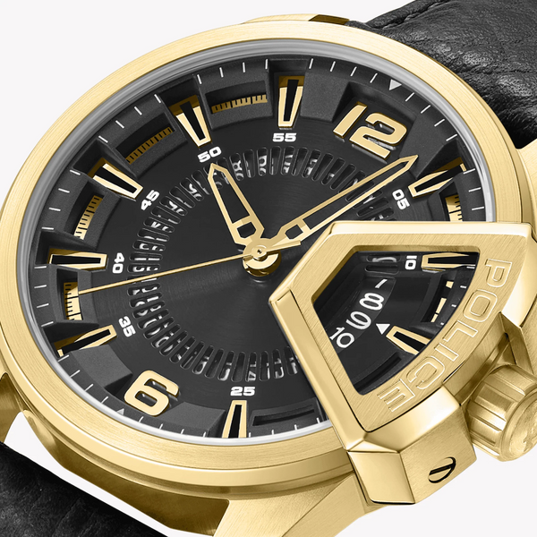 Police Men's Gold Watch, Black Leather Strap | Pewjb0005604 by i-watch