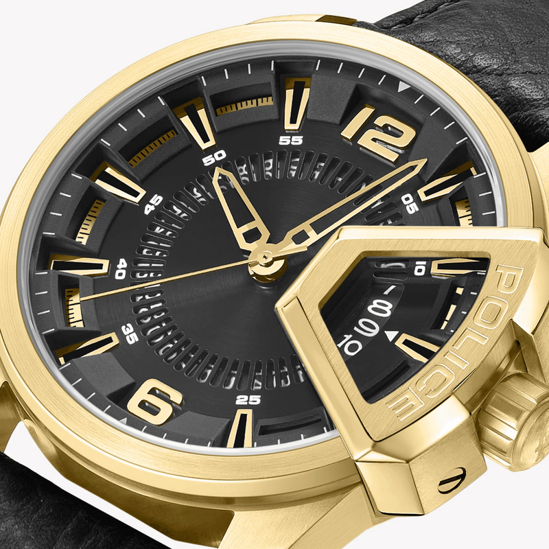 Police Men's Gold Watch, Black Leather Strap | Pewjb0005604 by i-watch