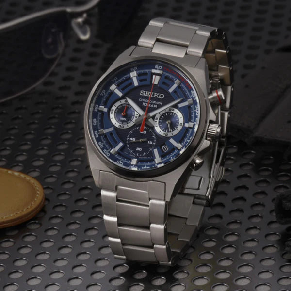 Seiko Men's Silver Stainless Steel, Dark Blue Dial | Ssb407p1 by i-watch