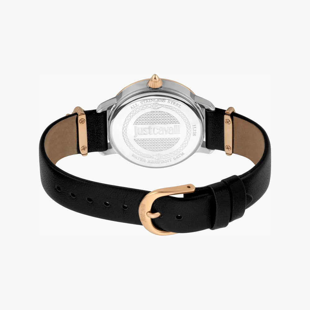 JUST CAVALLI Women's Watch with Silver Stainless Steel Case and Black Leather Band-i-Watch-3