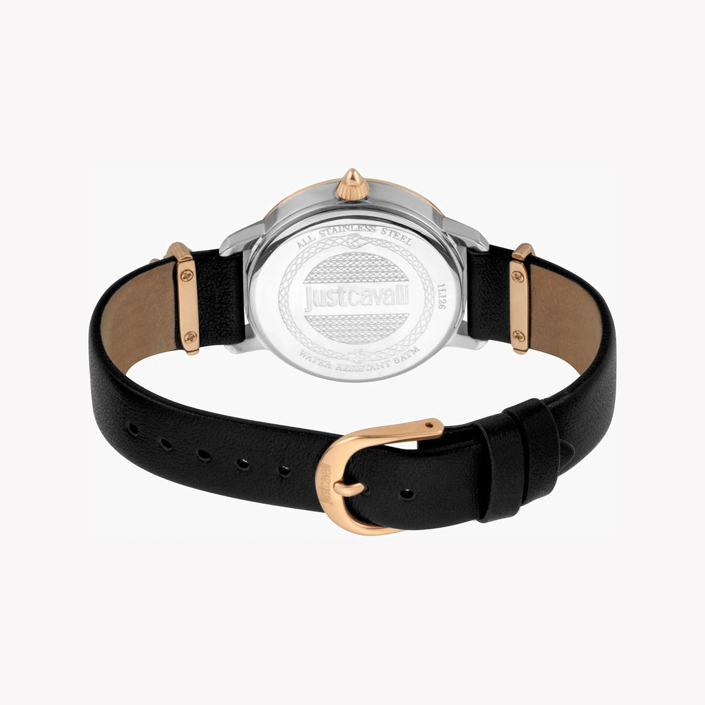 JUST CAVALLI Women's Watch with Silver Stainless Steel Case and Black Leather Band-i-Watch-3