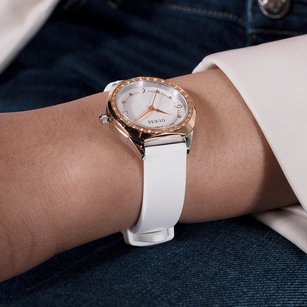 GUESS GW0820L3 ROSE GOLD GLAM - ELEGANT WOMEN'S TIMEPIECE WITH WHITE SILICONE BAND-i-Watch-5