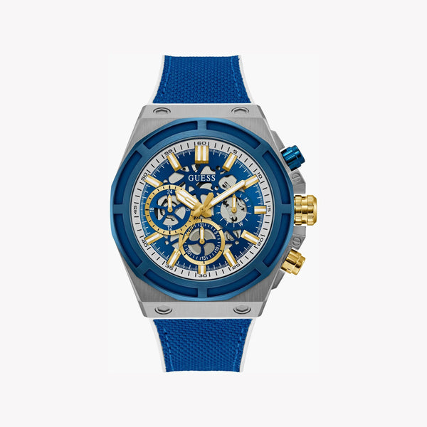 Guess Men's Silver & Blue Silicone Watch, Blue Dial | Gw0713g1 by i-watch