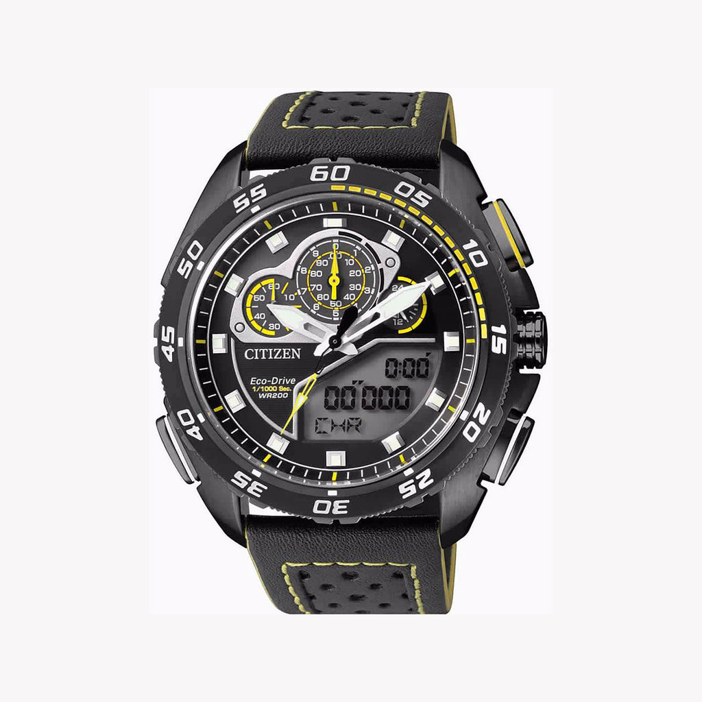 CITIZEN Eco-Drive JW0127-04E - MODERN POWERHOUSE MEN’S WATCH with Black Leather Band & Bold Chronograph Features