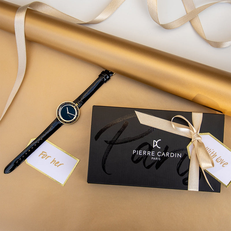 Pierre Cardin Women's Watch With Gold Stainless Steel Case And Black Leather Band by i-watch