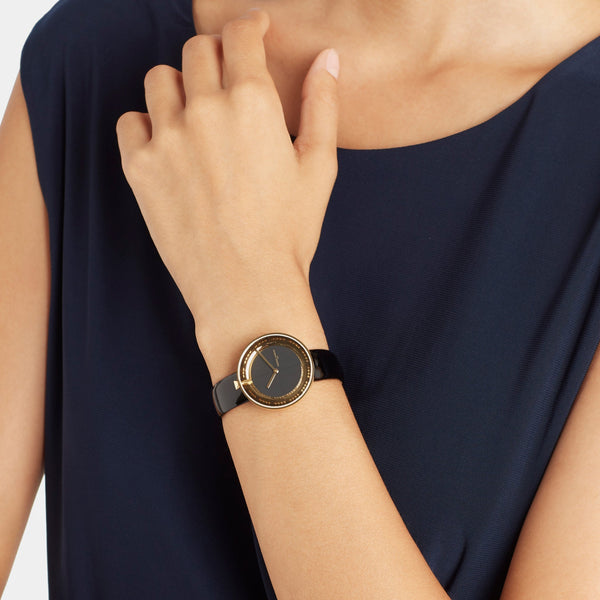 Pierre Cardin Women's Watch With Gold Stainless Steel Case And Black Leather Band by i-watch