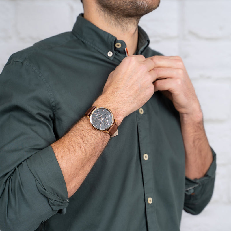 Pierre Cardin Men's Brown Leather Watch, Black Dial | Cpi.2072 by i-watch