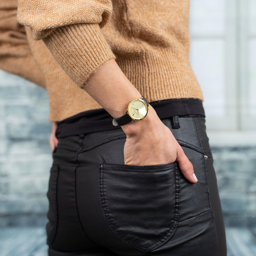 Pierre Cardin Women's Black Leather, Gold Case | Cpi.2533 by i-watch