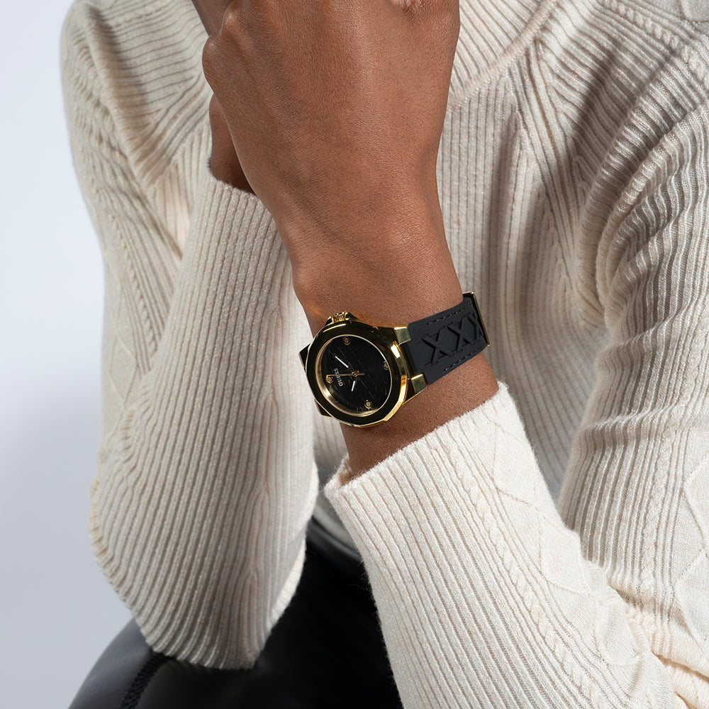 GUESS GW0599L2 - TIMELESS GLAMOUR: Unisex Gold & Black Silicone Watch with Quartz Precision-i-Watch-5