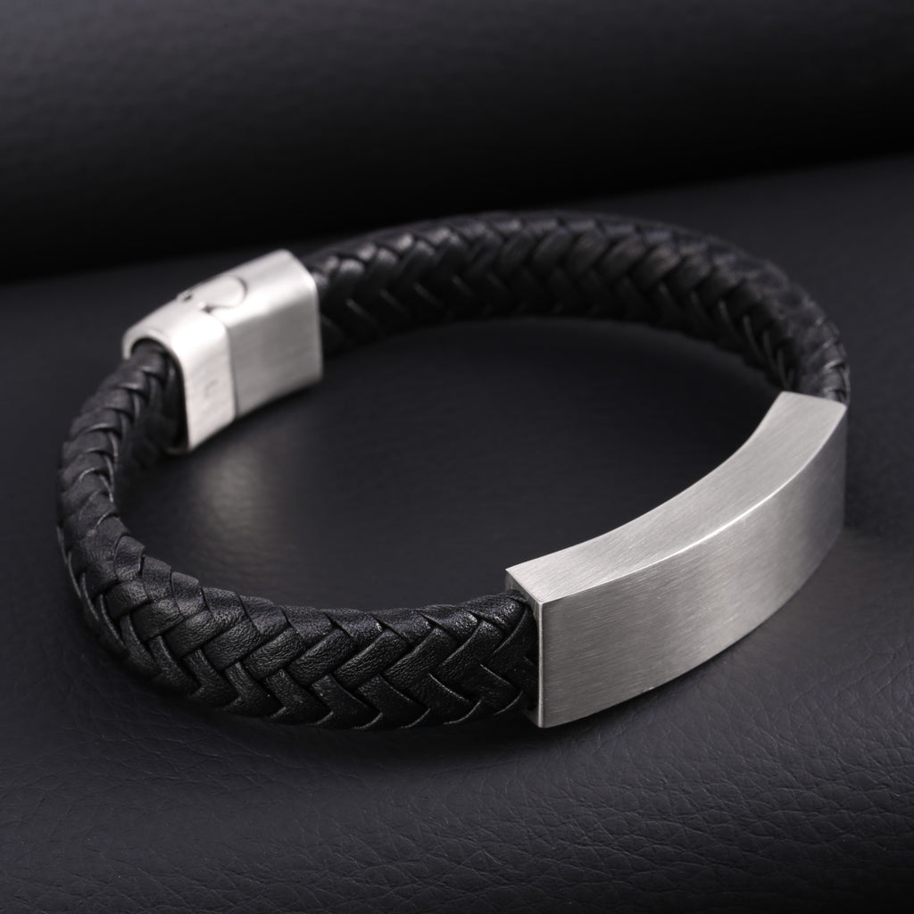 Zink Men's Silver & Black Stainless Steel & Leather Bracelet | Zjbc001slm