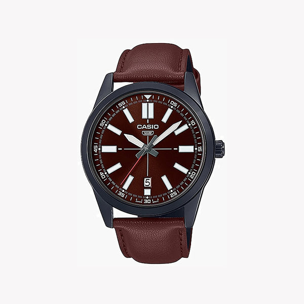 Casio Men's Black Stainless Steel Watch, Brown Leather | Mtp-Vd02bl-5eudf by i-watch