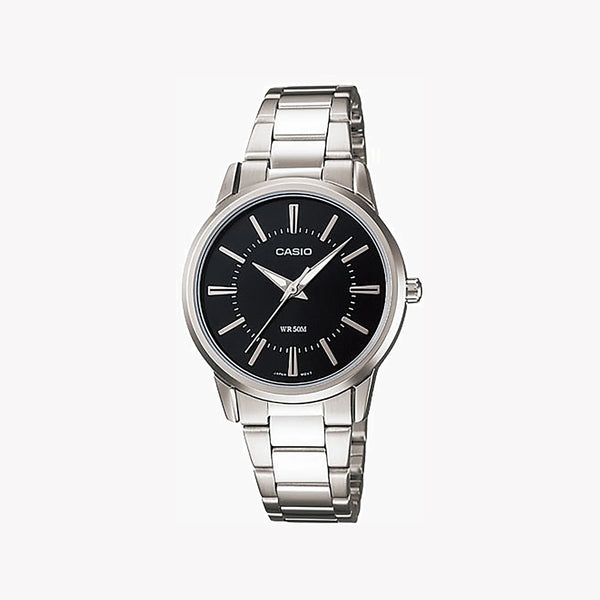 Casio Women's Stainless Steel Silver Watch, Black Dial | Ltp-1303d-1avdf by i-watch