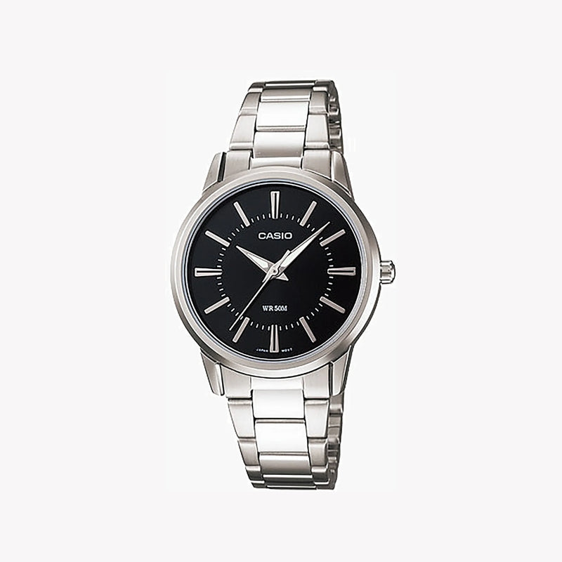 Casio Women's Stainless Steel Silver Watch, Black Dial | Ltp-1303d-1avdf by i-watch
